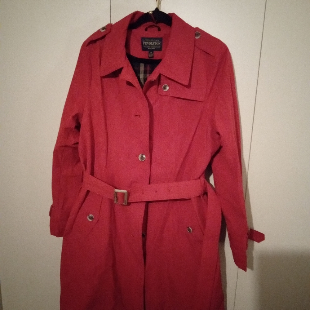 Pendleton Knee Length Trench Coat Sizr Large Red